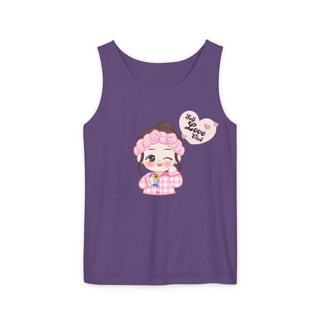 Grape tank top with a cartoon character and text on a white background