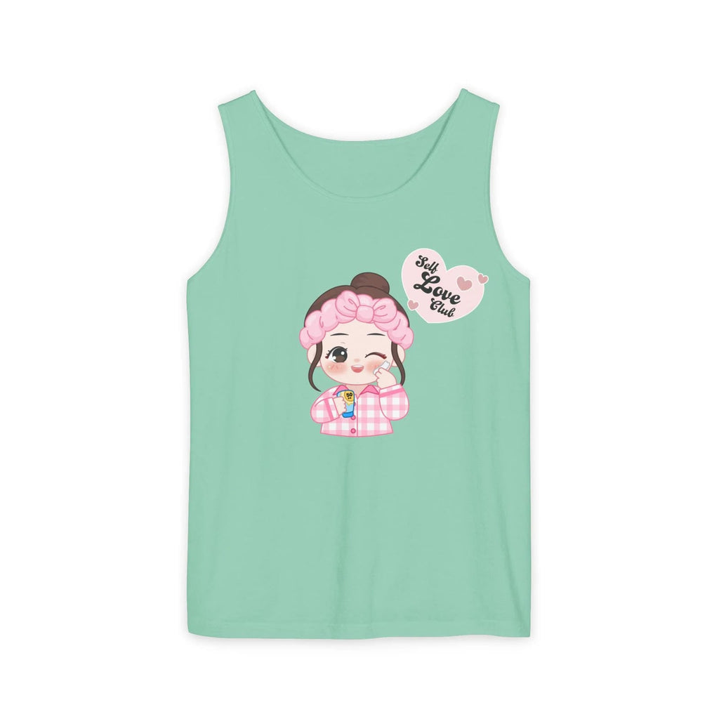 Island Reef tank top with a cartoon character and text on a white background