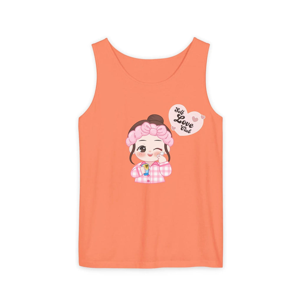 Melon tank top with a cartoon character and text on a white background