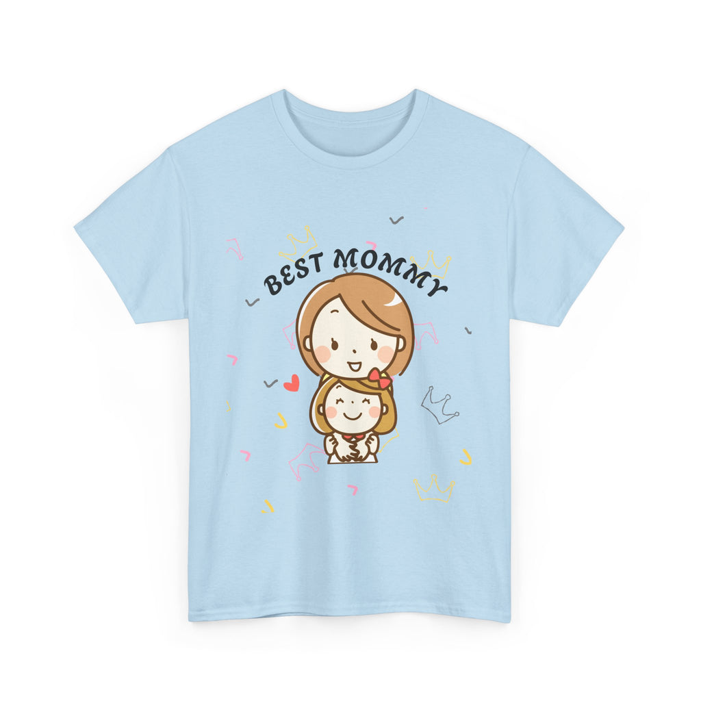 Light blue t-shirt with 'Best Mommy' graphic on a white background