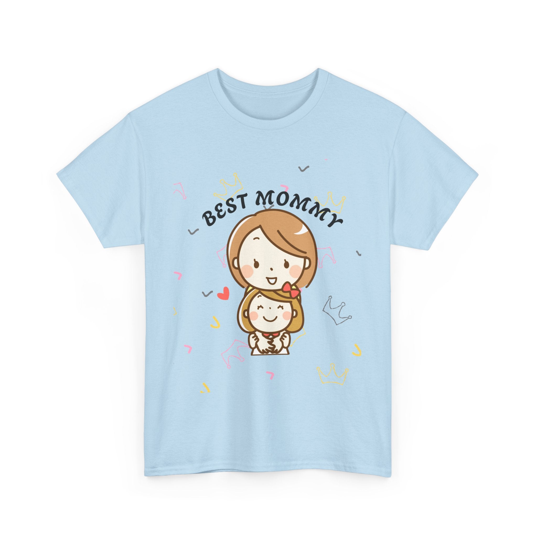 Light blue t-shirt with 'Best Mommy' graphic on a white background
