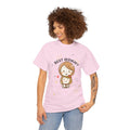 Woman wearing a Light pink t-shirt with 'Best Mommy' graphic design on a white background