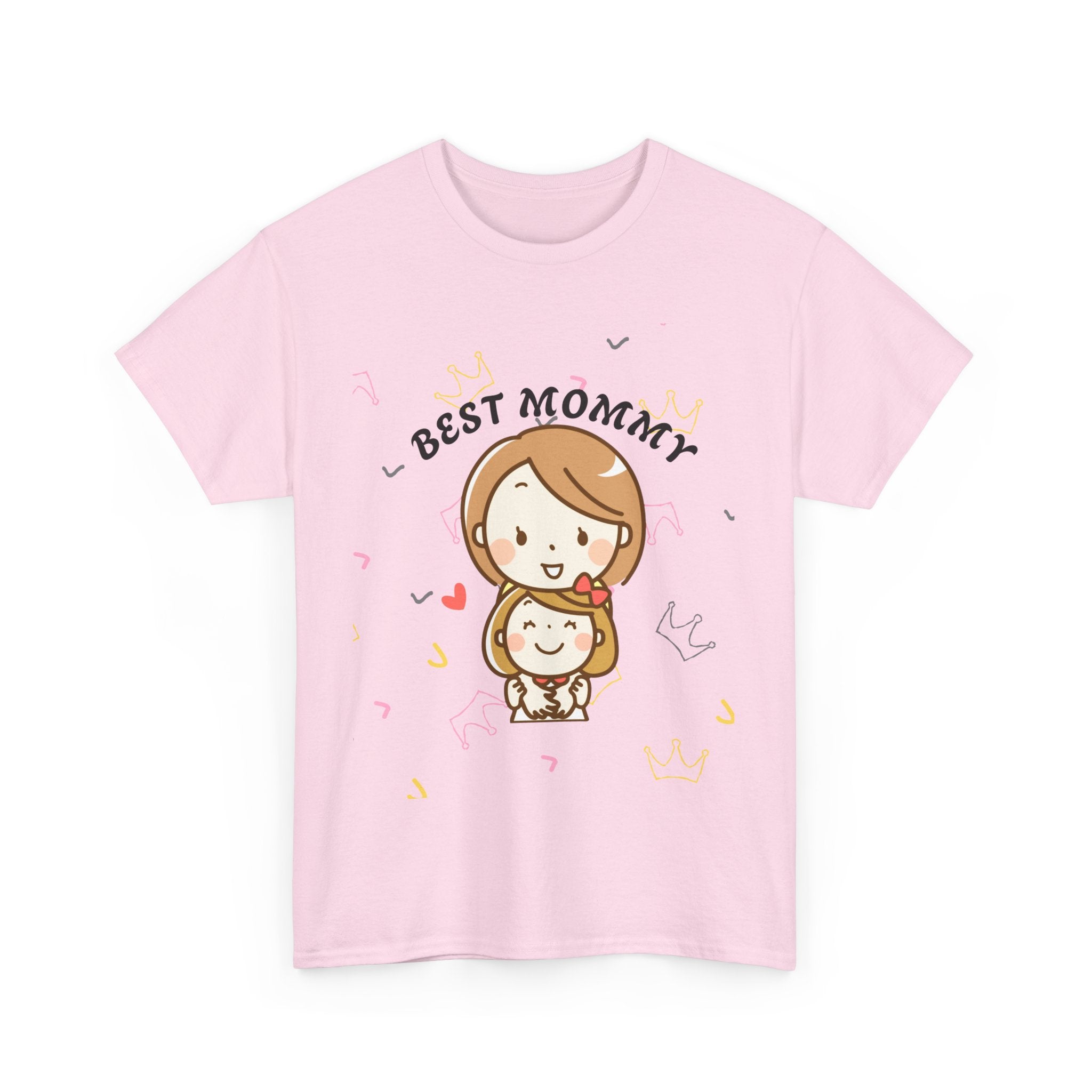 Light Pink t-shirt with 'Best Mommy' text and cartoon characters on a white background