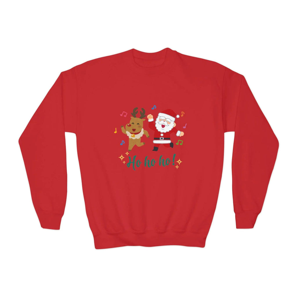Red sweatshirt with Christmas-themed design on a white background