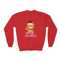 Red sweatshirt with a Christmas-themed design of a reindeer and text on a white background