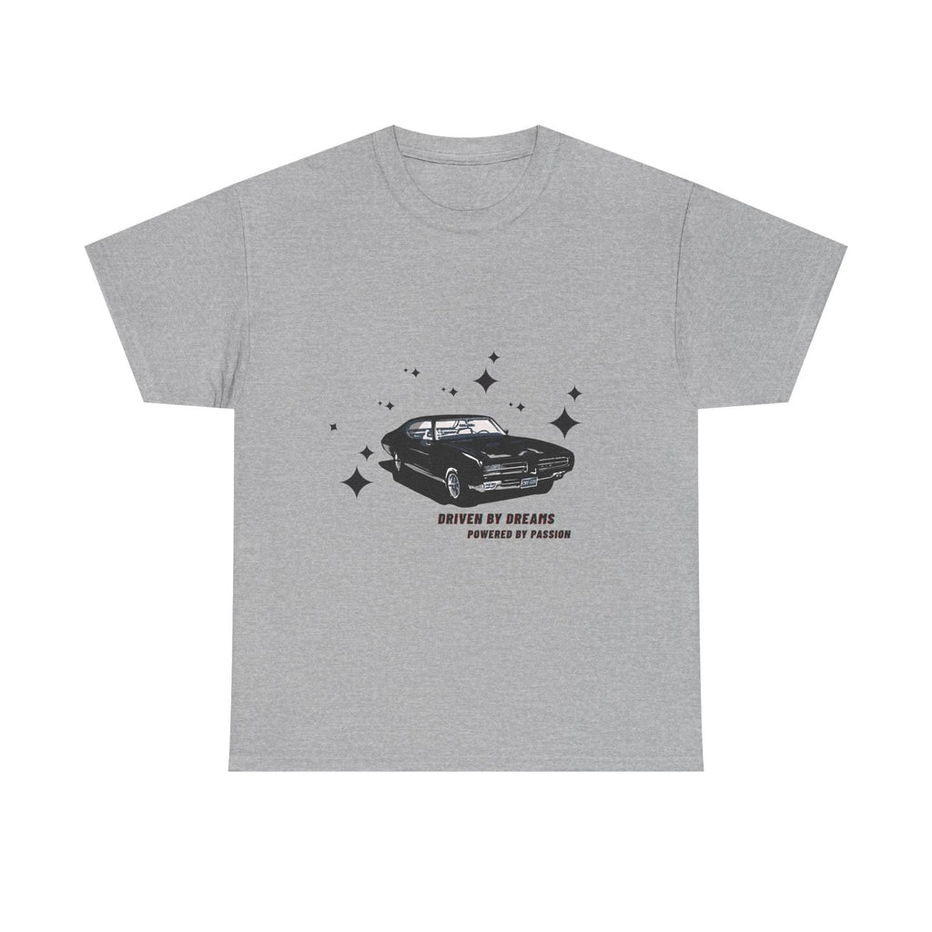 Sport Gray t-shirt with black car graphic and text on a white background