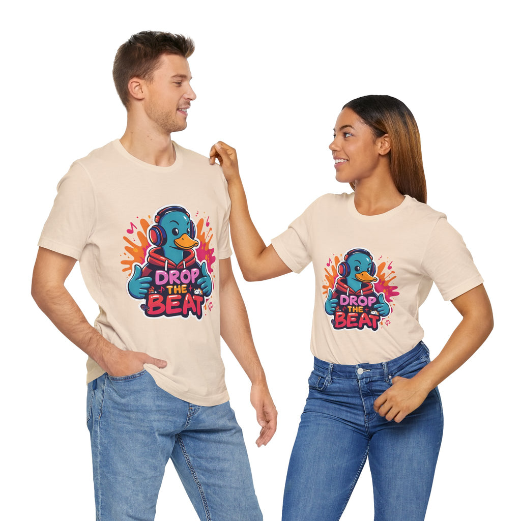 Two people Soft Cream wearing matching t-shirts with a colorful graphic and text on a white background