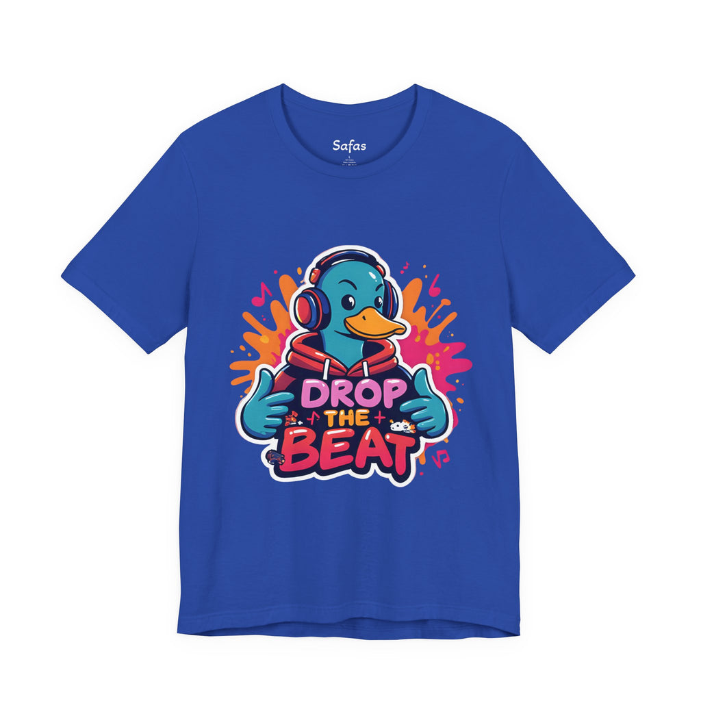 True Royal t-shirt with a duck graphic and 'Drop the Beat' text on a white background