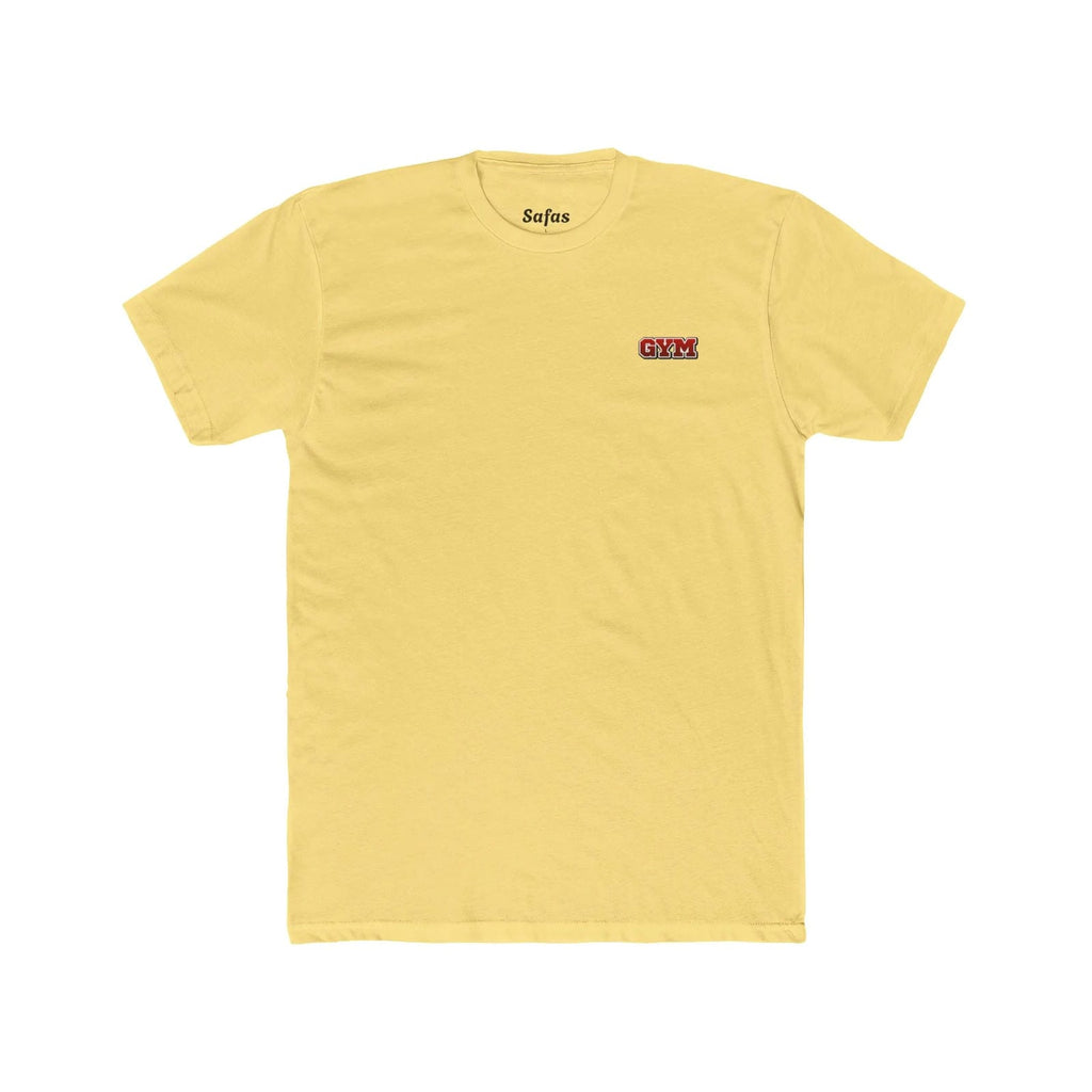 Solid Banana Cream t-shirt with small logos on a white background
