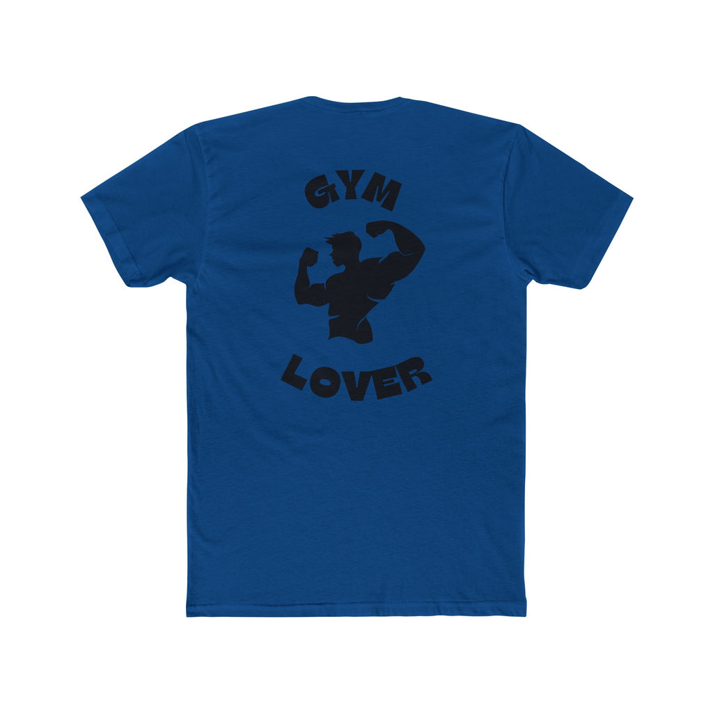 Solid Cool Blue t-shirt with 'Gym Lover' graphic on a white background