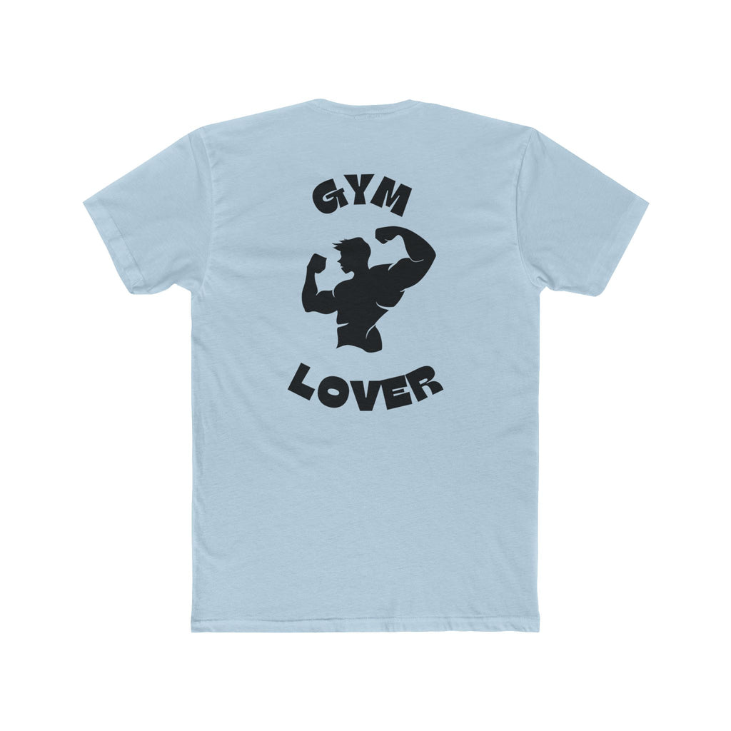 Solid Light blue t-shirt with 'Gym Lover' graphic on the back against a white background