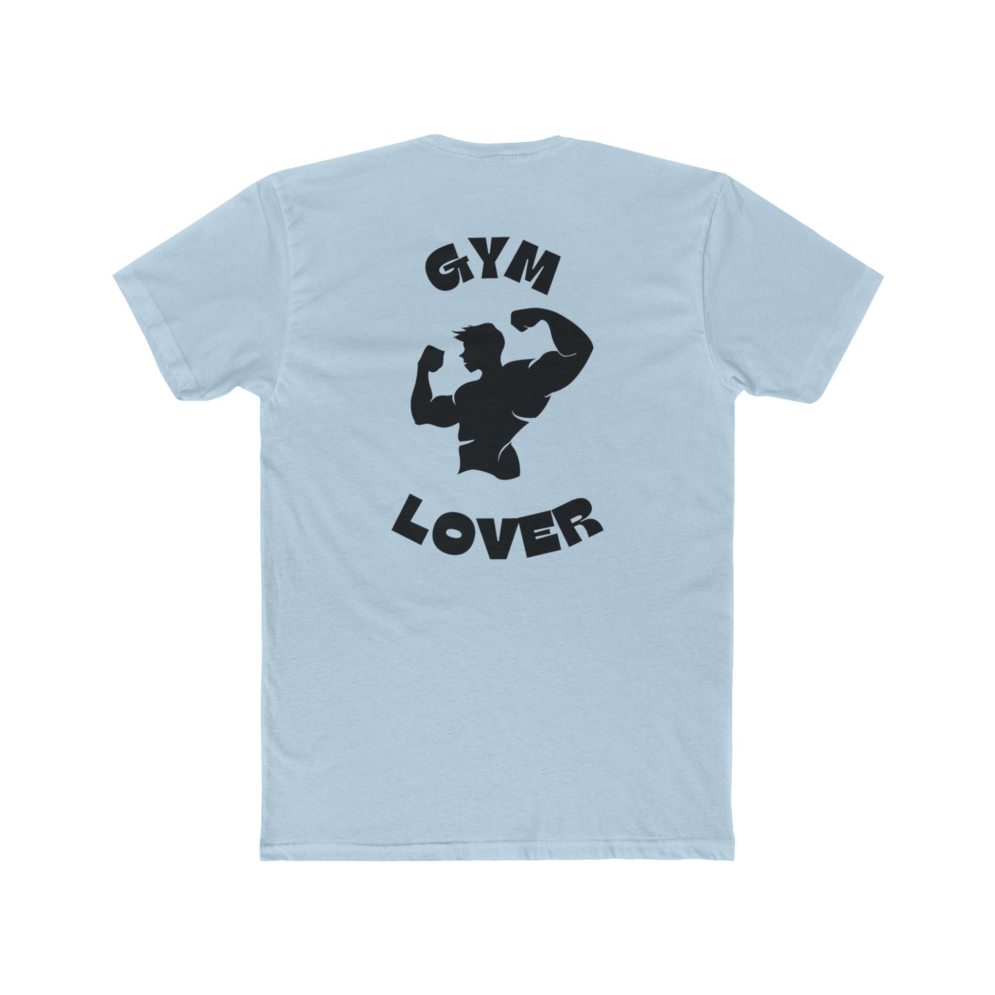 Solid Light blue t-shirt with 'Gym Lover' graphic on the back against a white background