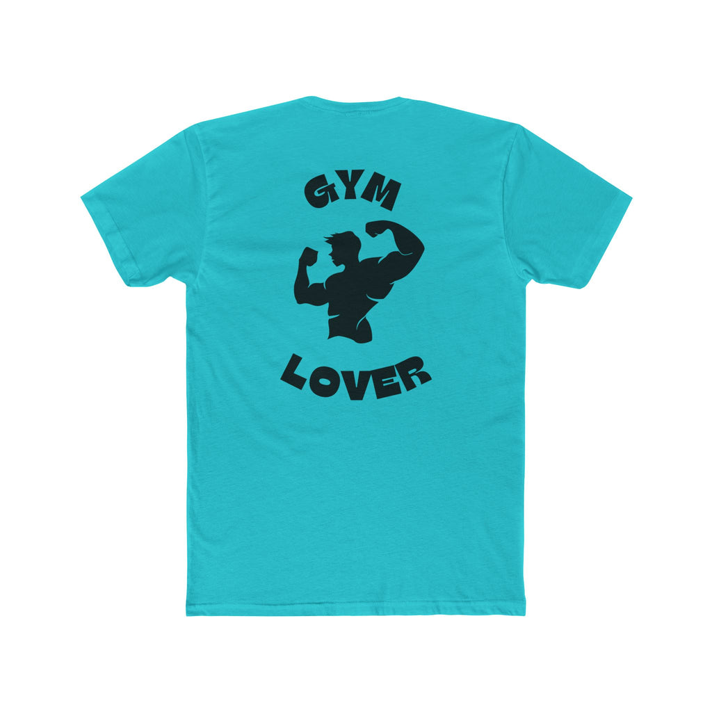 Solid Tahiti Blue t-shirt with 'Gym Lover' graphic on the back against a white background