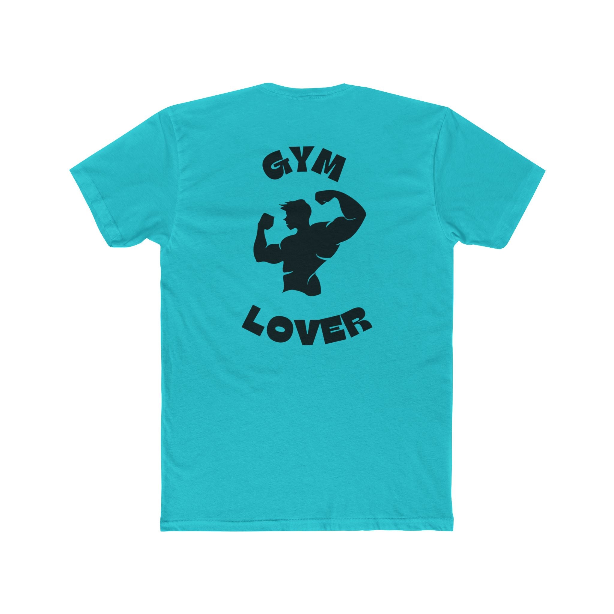 Solid Tahiti Blue t-shirt with 'Gym Lover' graphic on the back against a white background