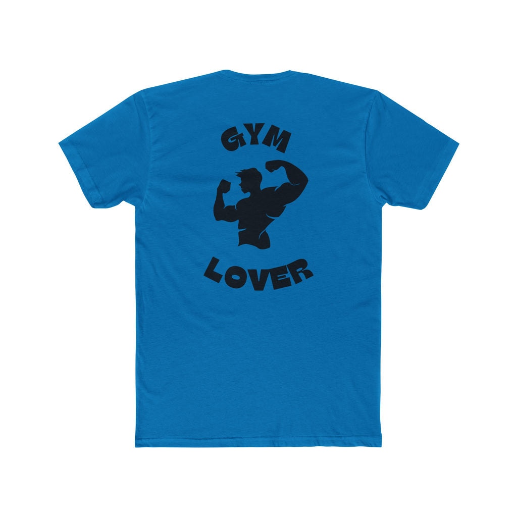 Solid Turquoise t-shirt with 'Gym Lover' graphic on the back against a white background