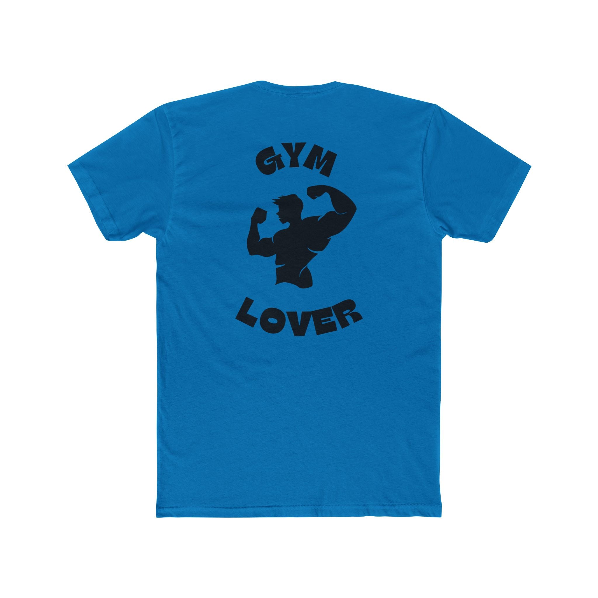 Solid Turquoise t-shirt with 'Gym Lover' graphic on the back against a white background