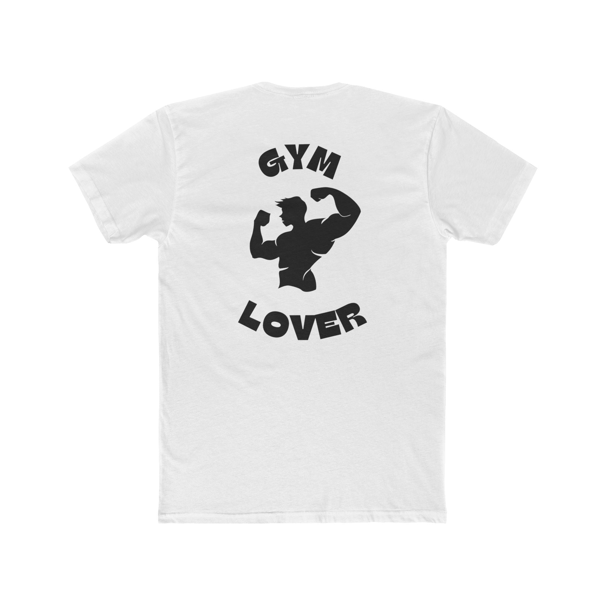 Solid White t-shirt with black graphic and text 'G/YM LOVER' on a white background