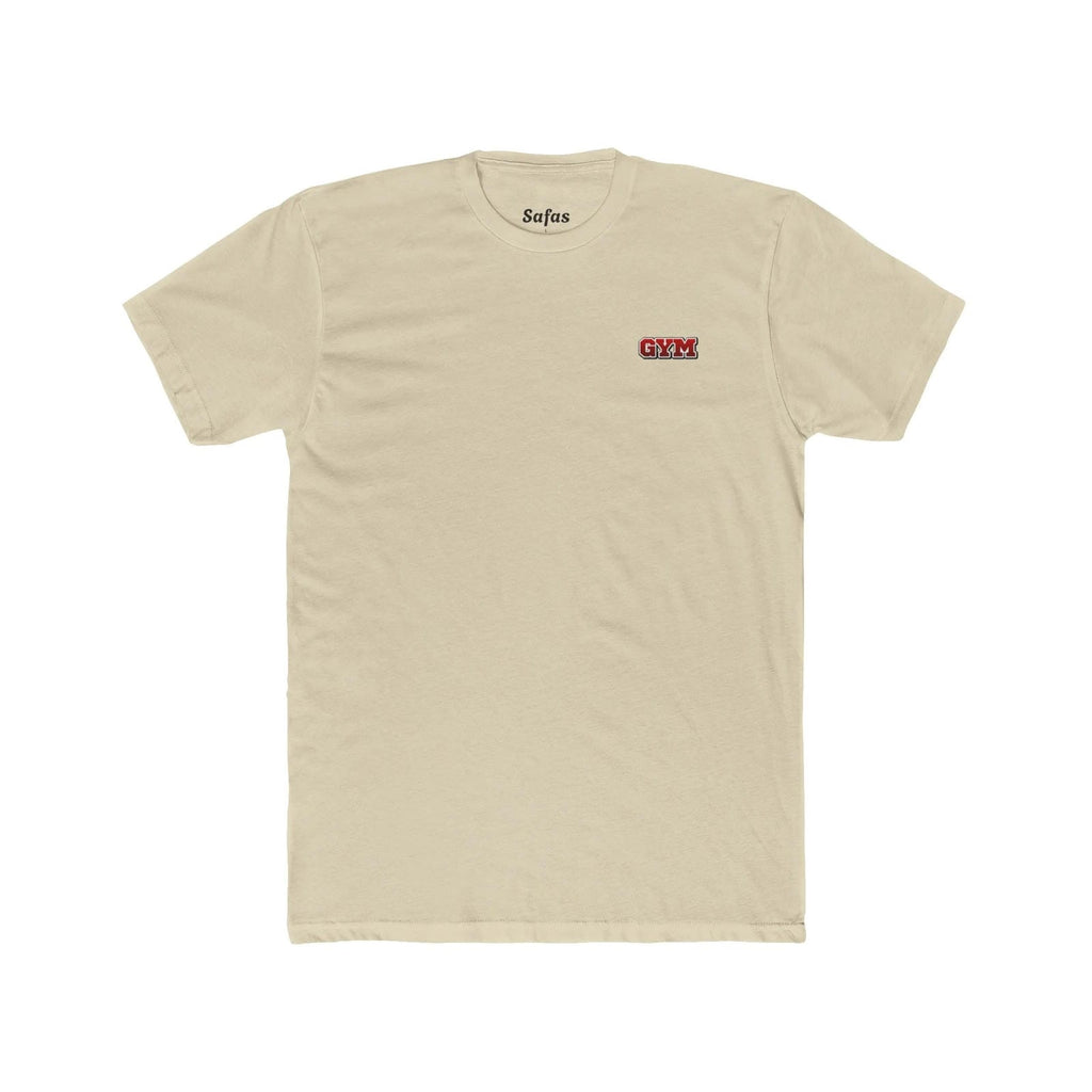 Solid Cream t-shirt with small logos on a white background