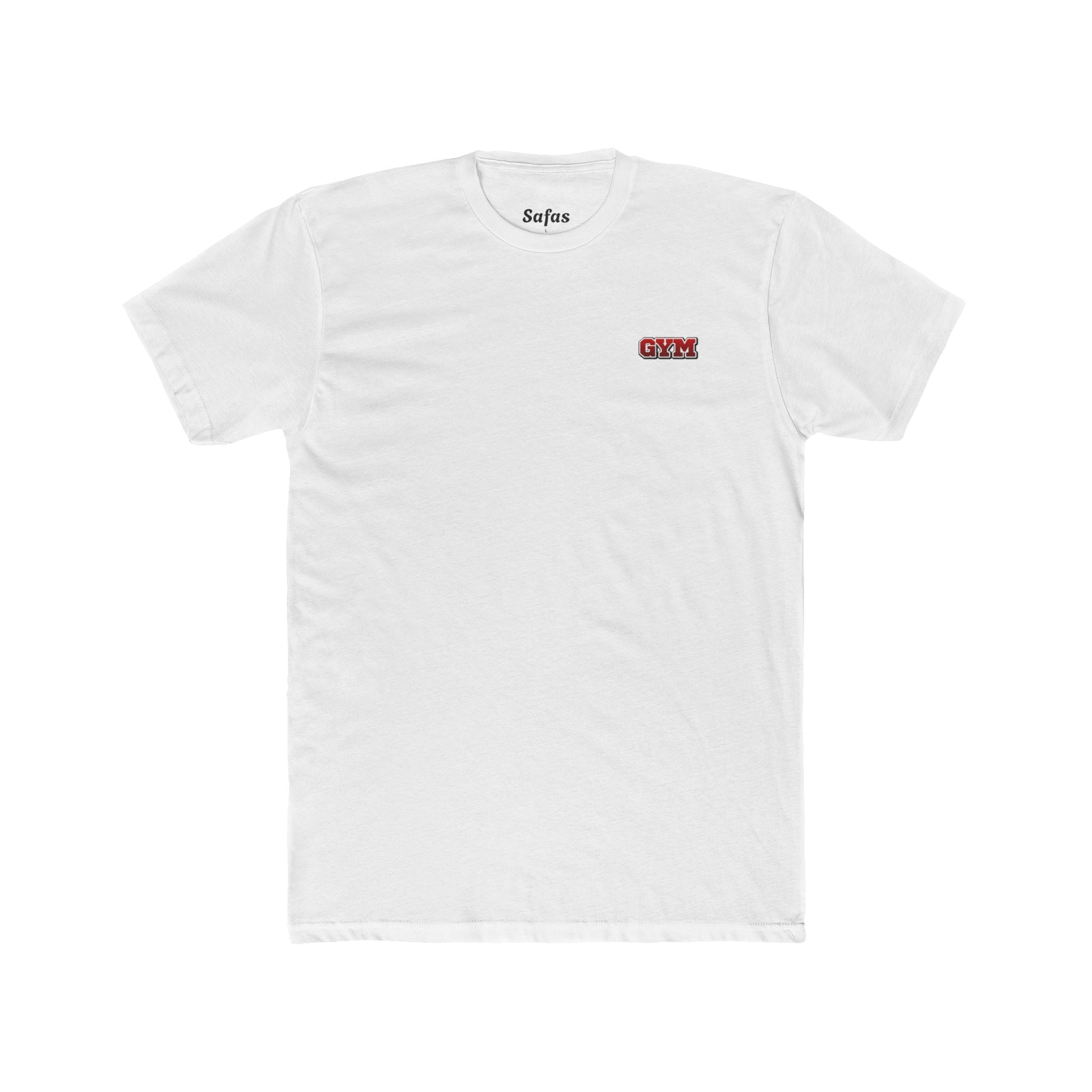 Solid White t-shirt with small logos on a white background