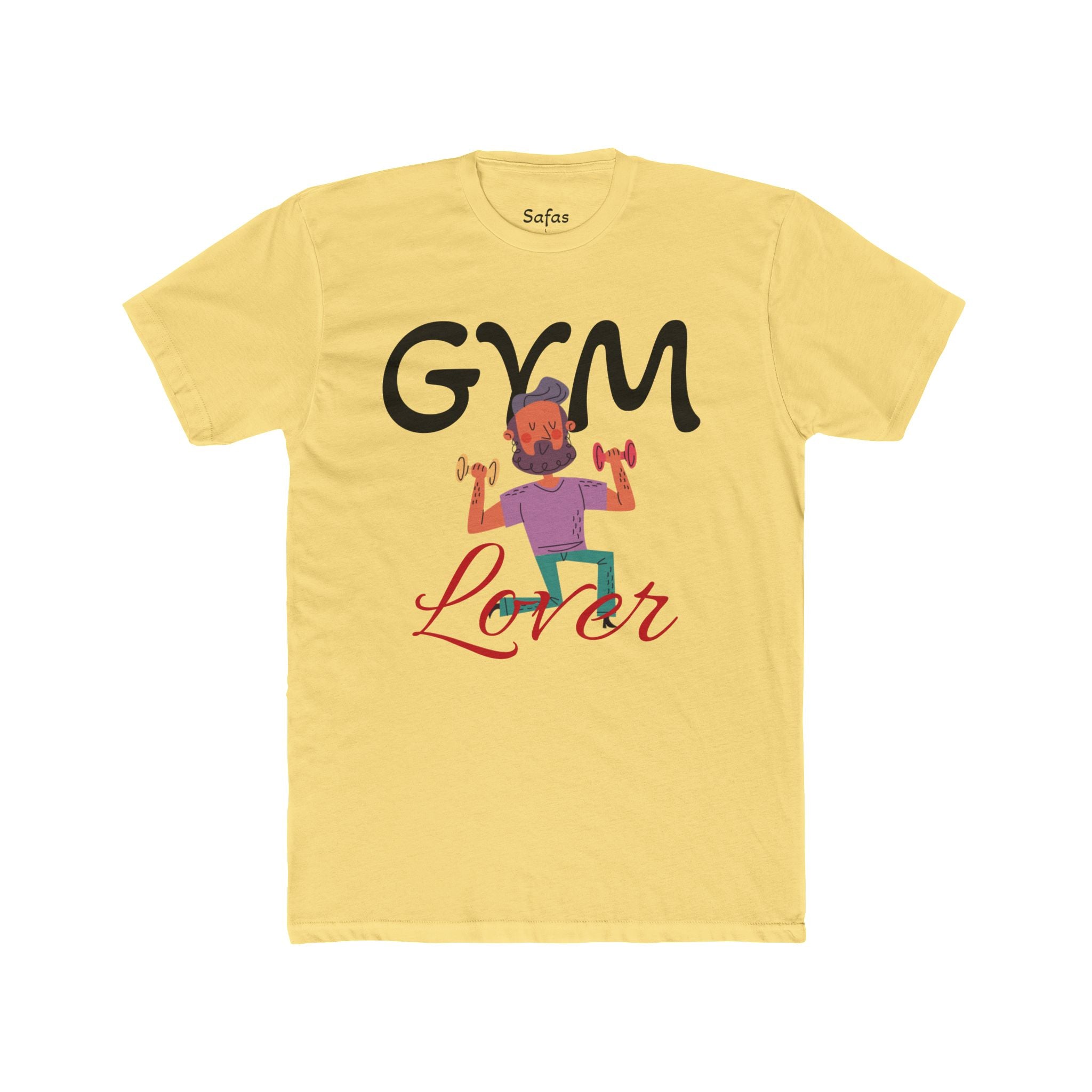 Solid Banana Cream t-shirt with 'Gym Lover' graphic and 'Safas' branding on a white background