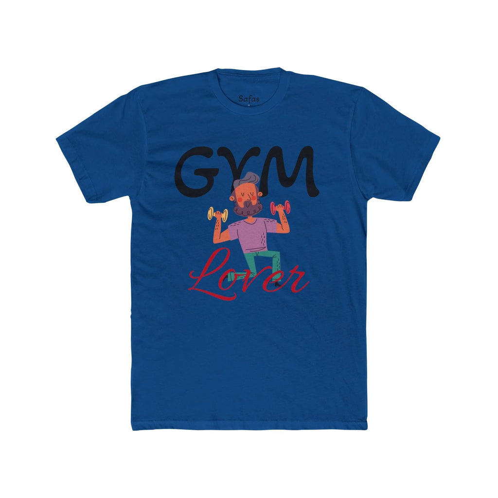 Solid Cool Blue t-shirt with 'Gym Lover' graphic design on a white background