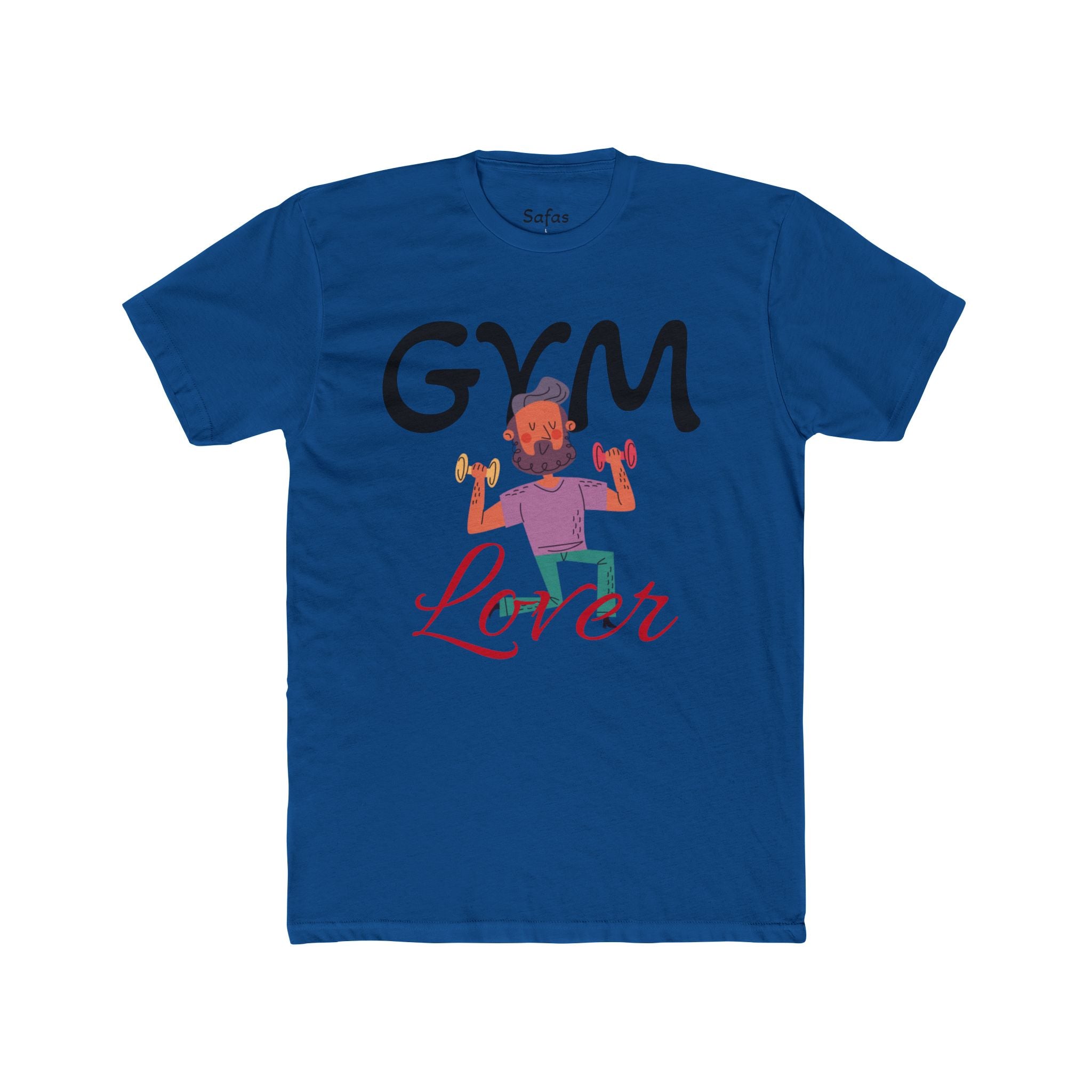 Solid Cool Blue t-shirt with 'Gym Lover' graphic design on a white background