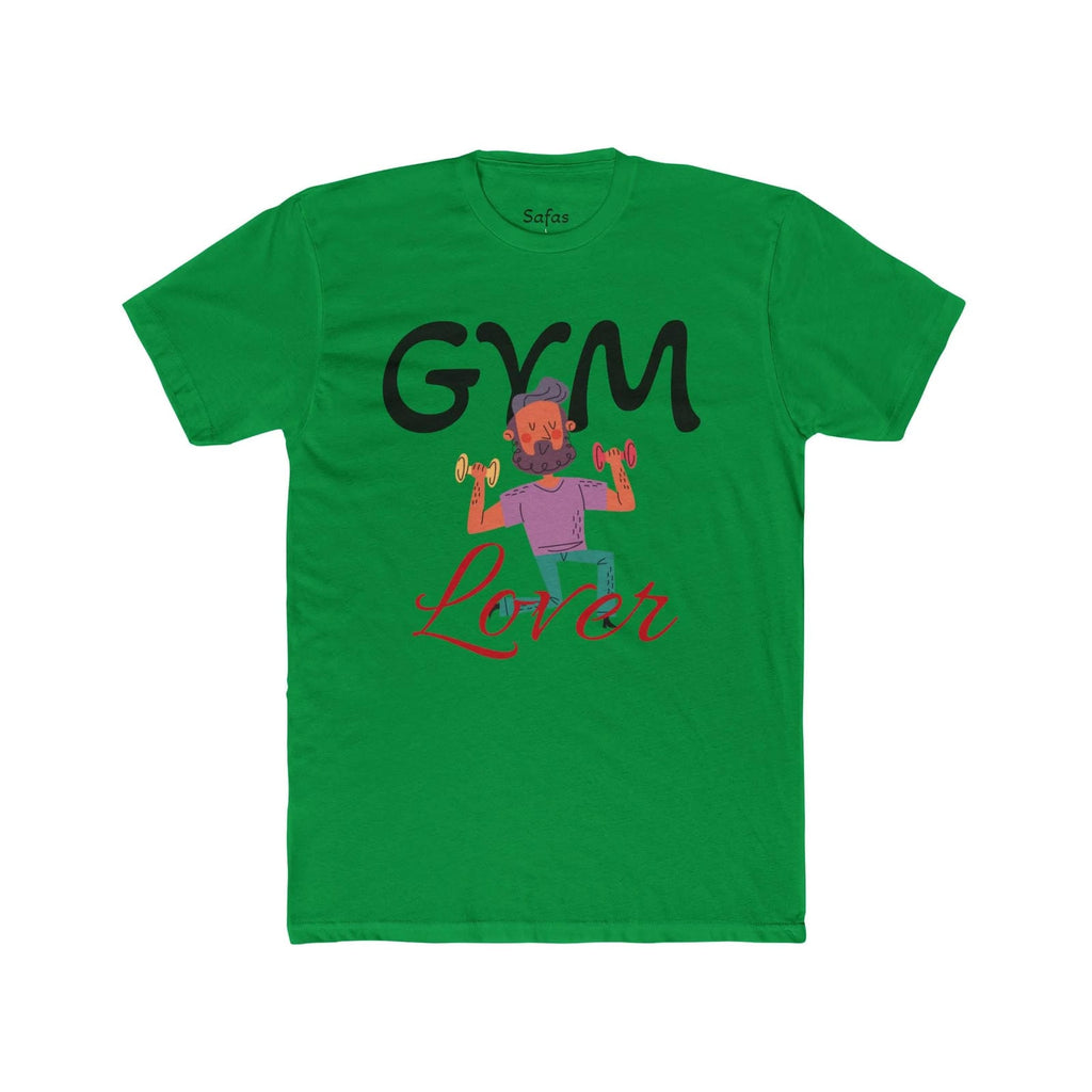 Solid Kelly Green t-shirt with 'Gym Lover' graphic design on a white background