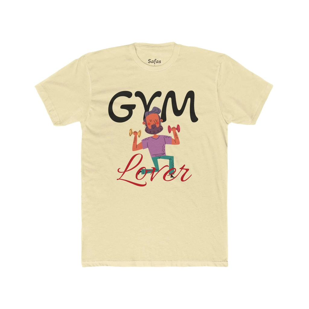 Solid Natural t-shirt with 'Gym Lover' graphic and 'Safos' branding on a white background