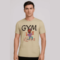 Man wearing a Solid Natural t-shirt with 'GYM Lover' graphic design on a plain background