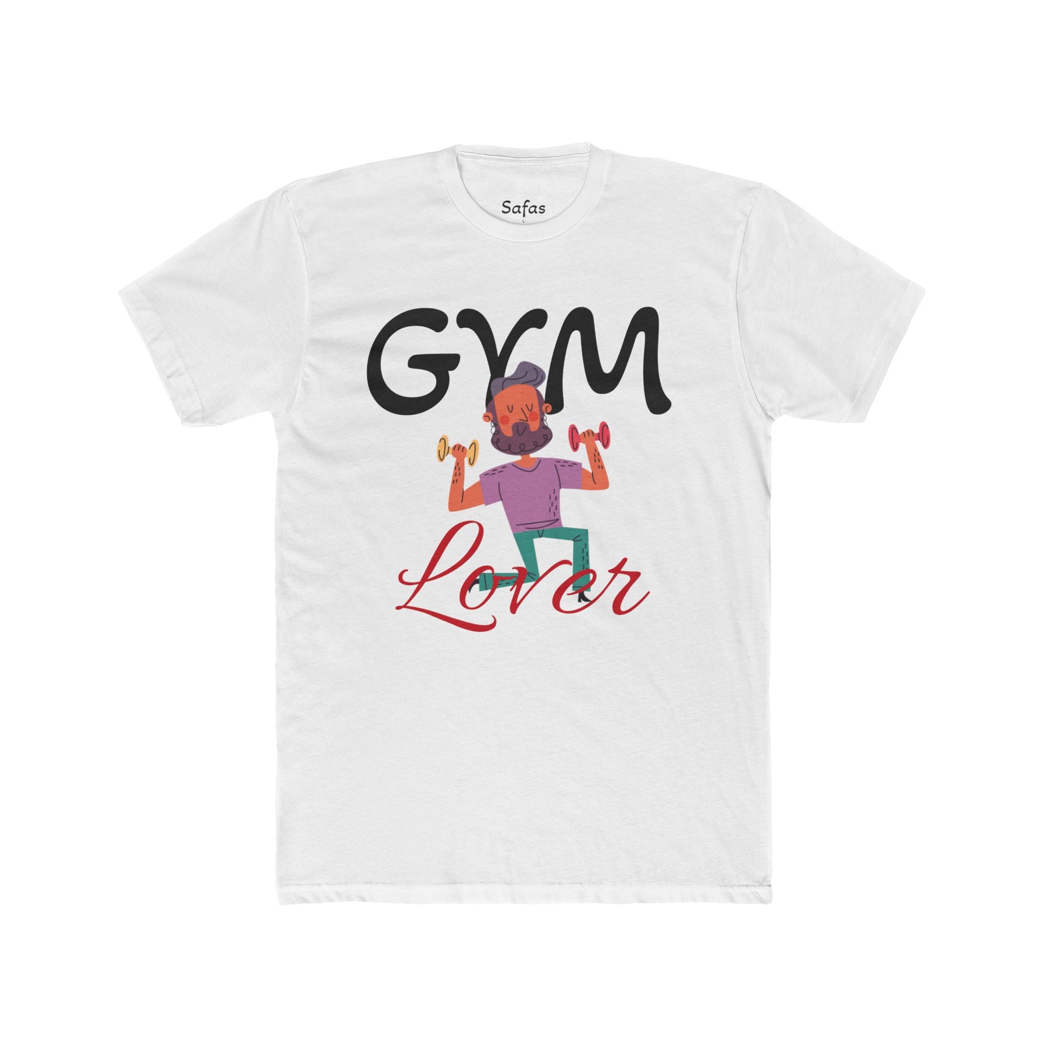 Solid White t-shirt with 'Gym Lover' graphic and text on a white background