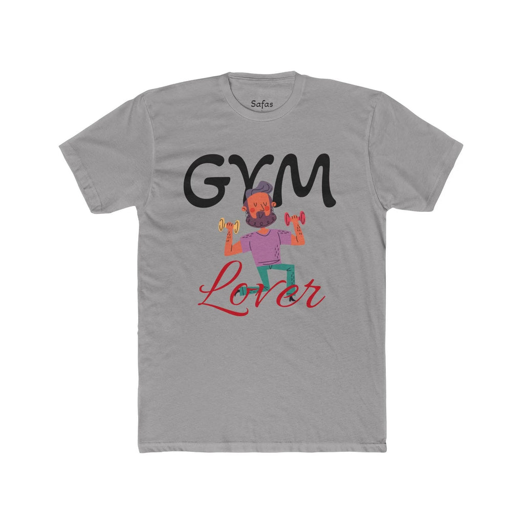 Solid Light Gray t-shirt with 'Gym Lover' graphic design on a white background