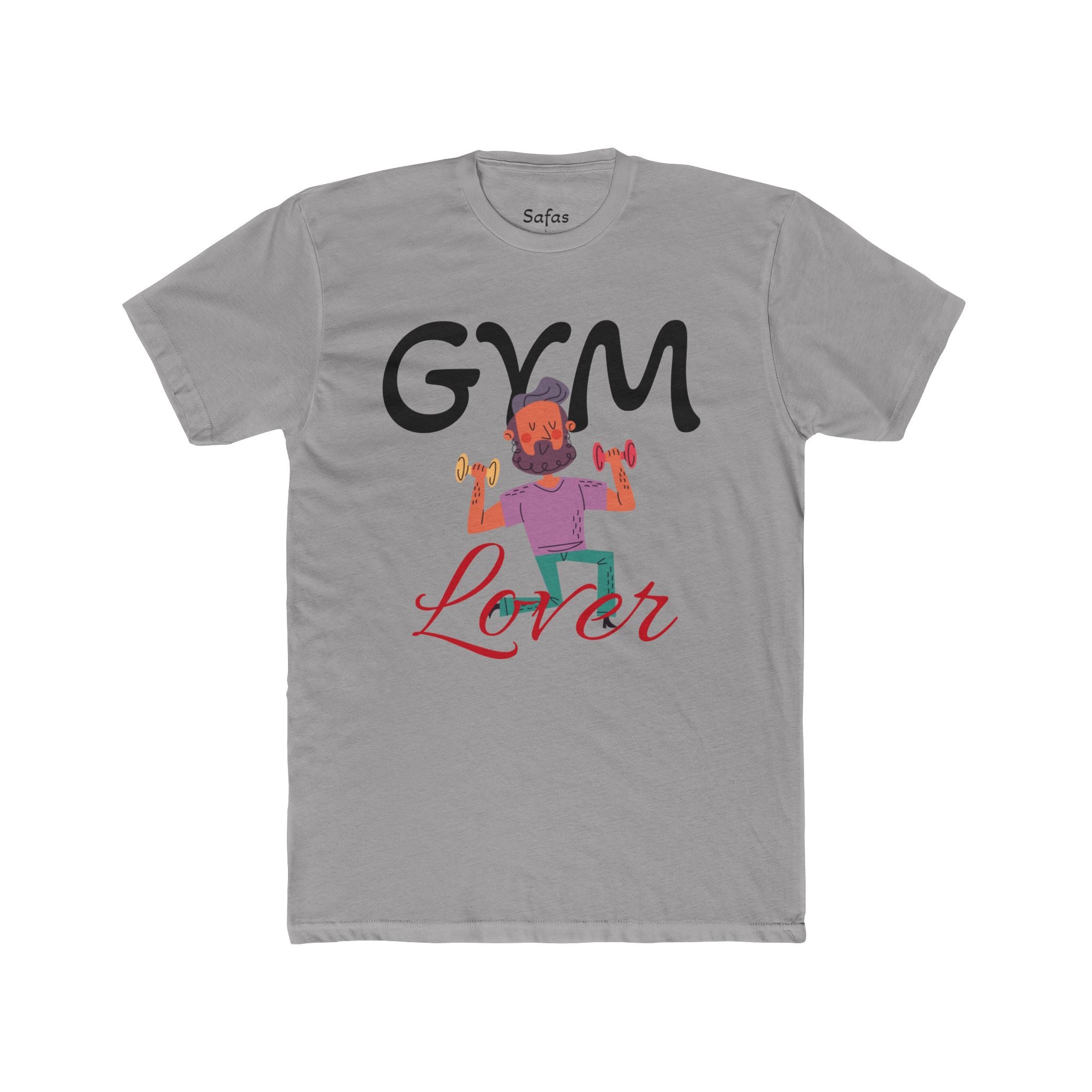 Solid Light Gray t-shirt with 'Gym Lover' graphic design on a white background