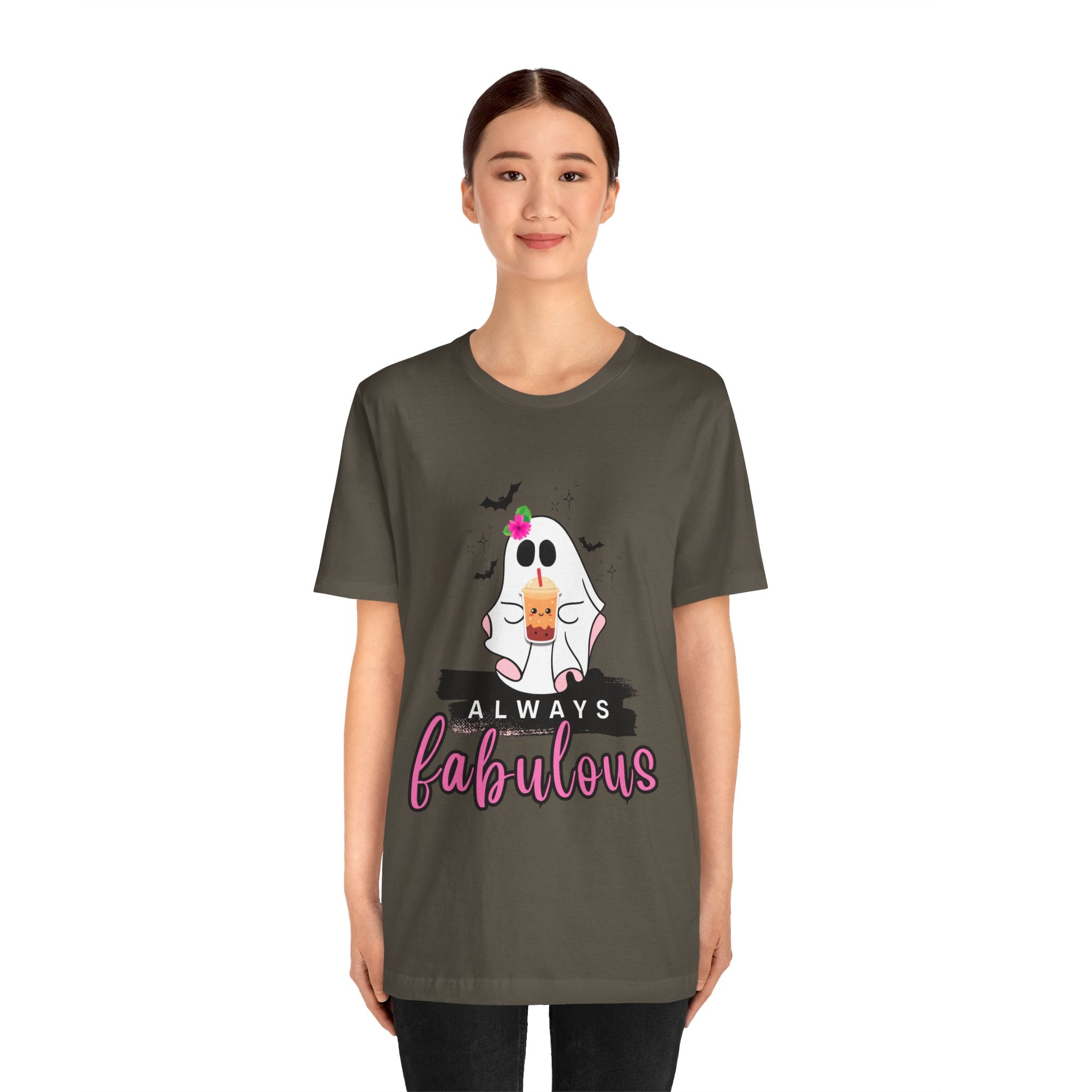 Army t-shirt with a ghost graphic and 'Always Fabulous' text on a white background