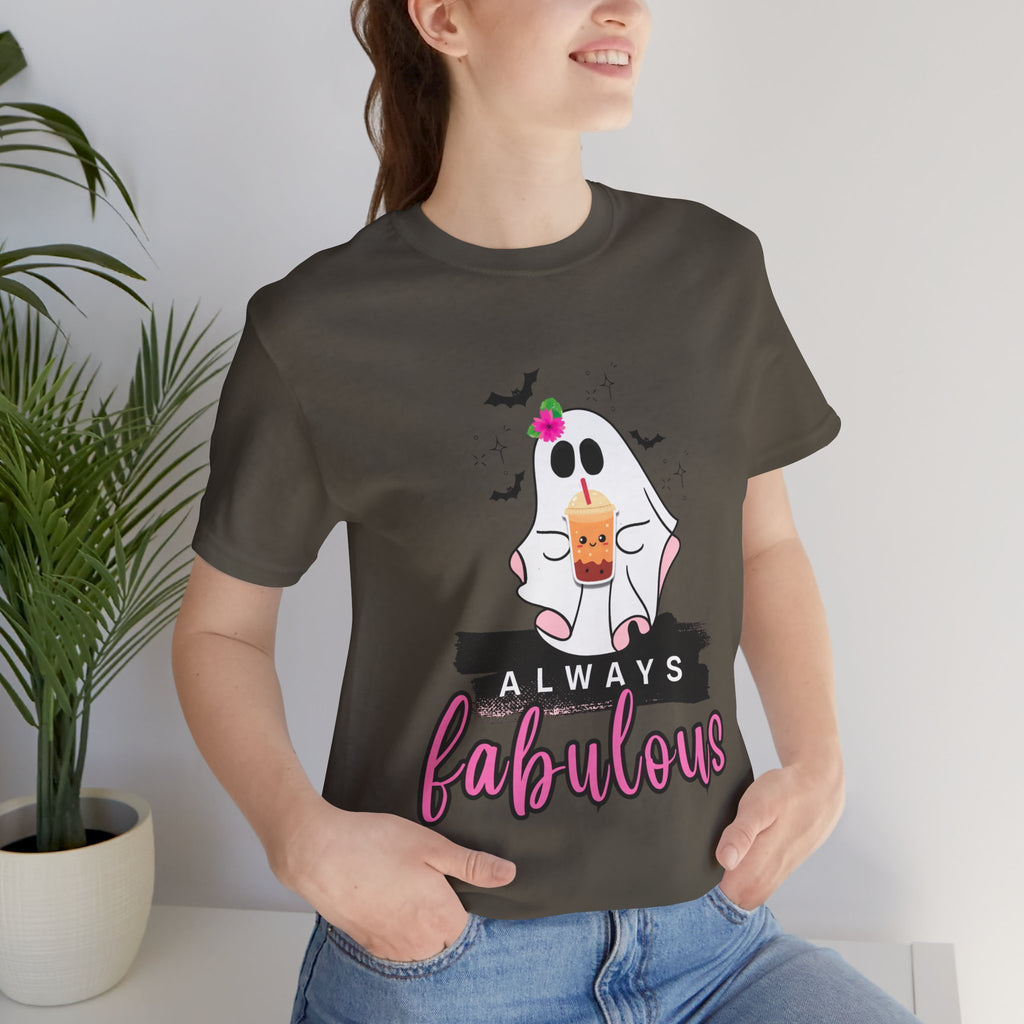 Army t-shirt with a ghost graphic and 'Always Fabulous' text on a white background