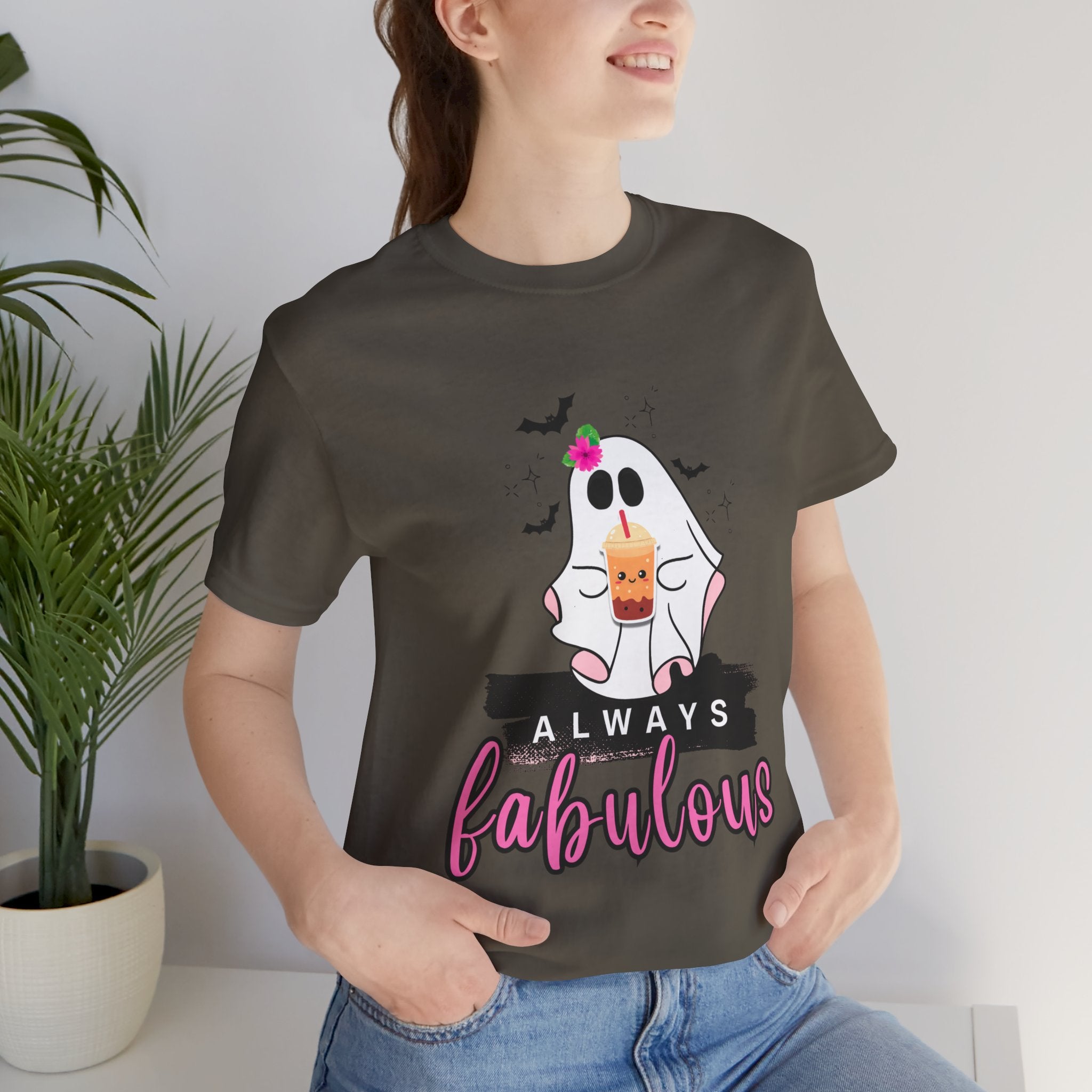 Army t-shirt with a ghost graphic and 'Always Fabulous' text on a white background