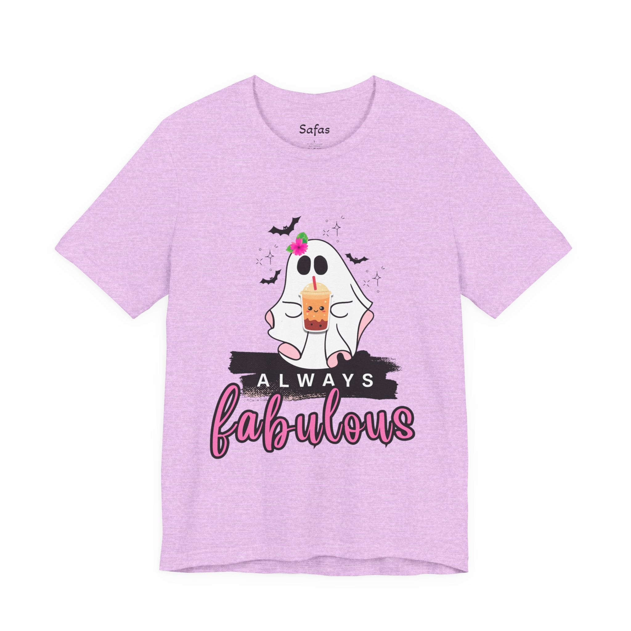 Prism Lilac t-shirt with a ghost graphic and 'Always Fabulous' text on a white background