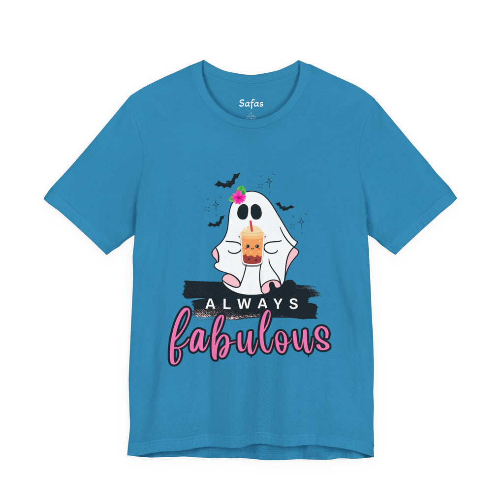 Royal Blue t-shirt with a ghost graphic and 'Always Fabulous' text on a white background
