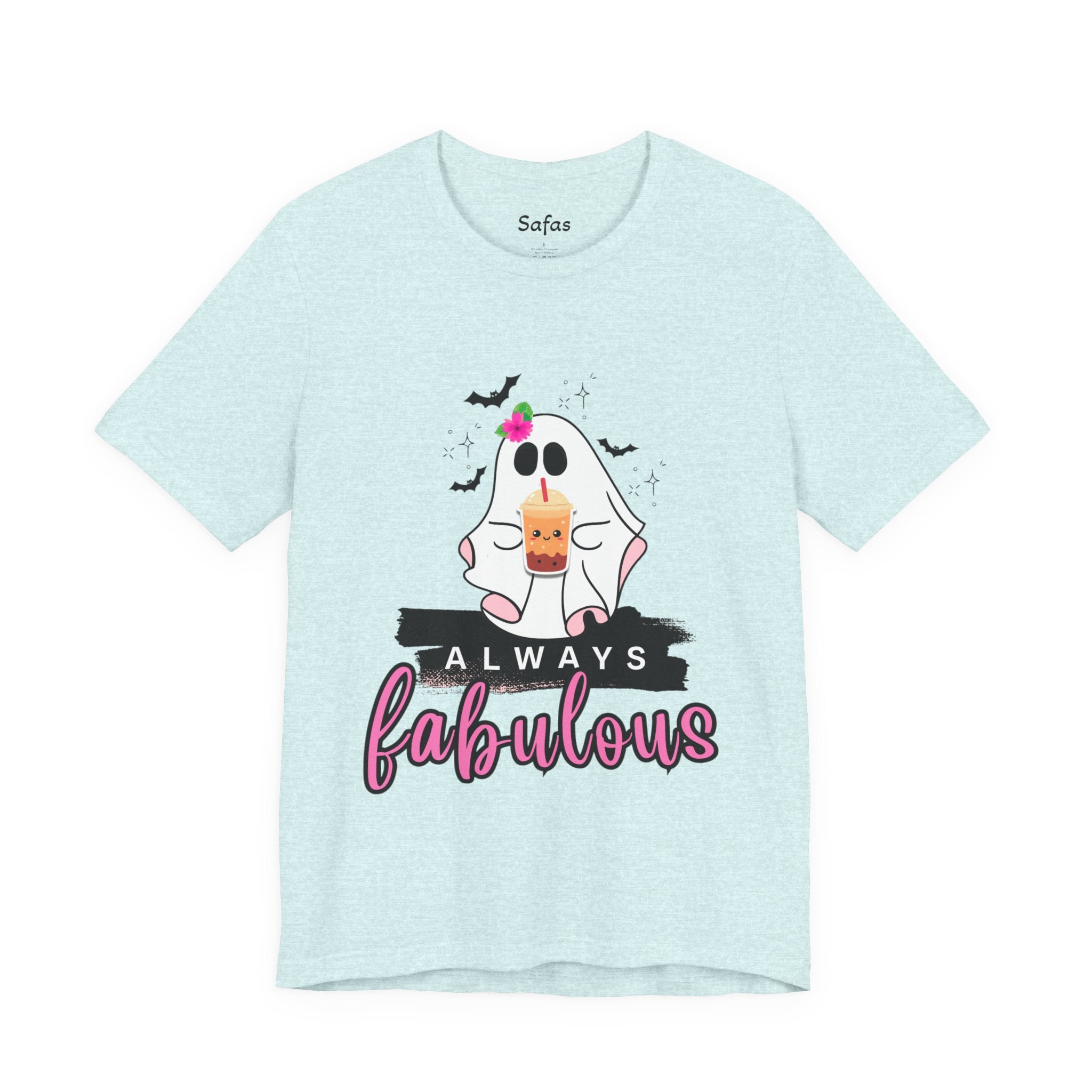 Light blue t-shirt with a ghost graphic and 'Always Fabulous' text on a white background