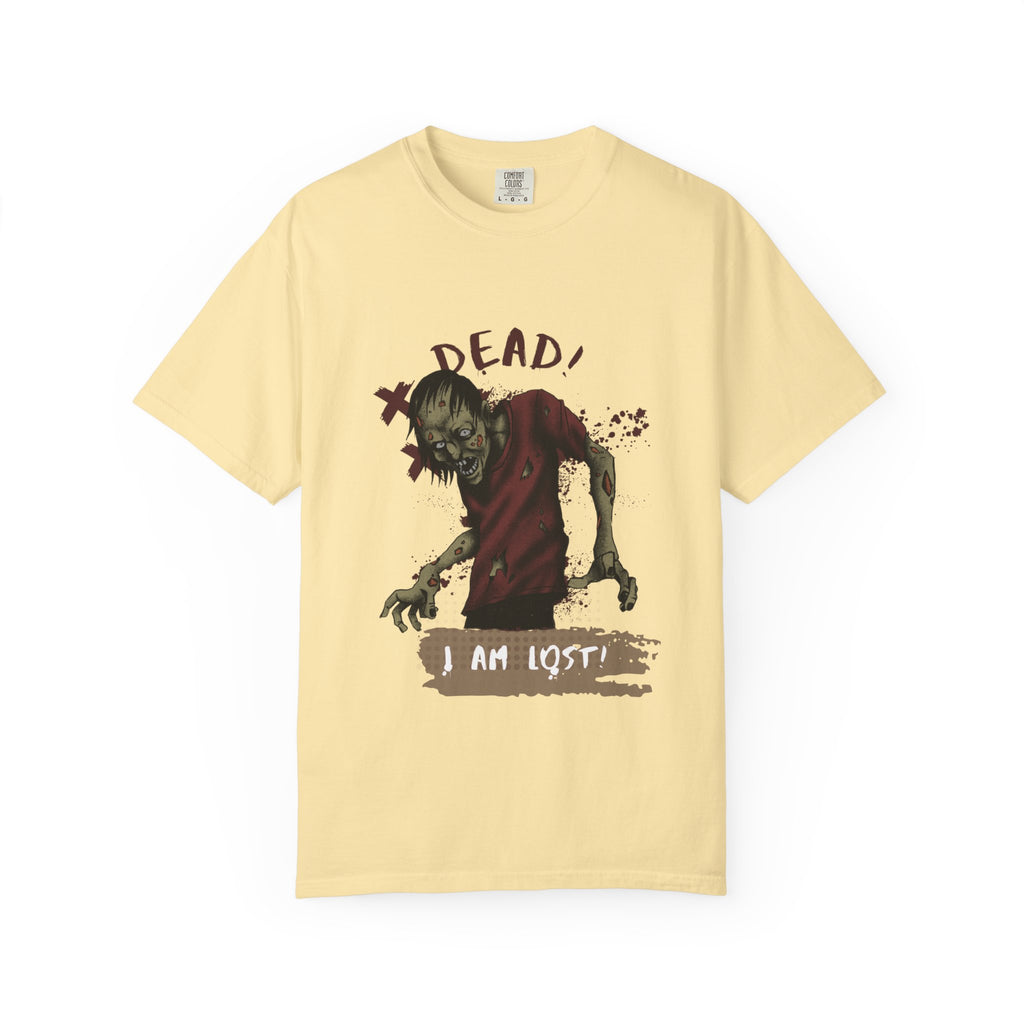 Banana t-shirt with a zombie graphic and text on a white background