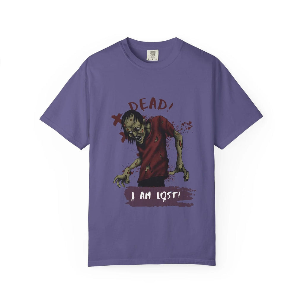 Grape t-shirt with a zombie graphic and text on a white background