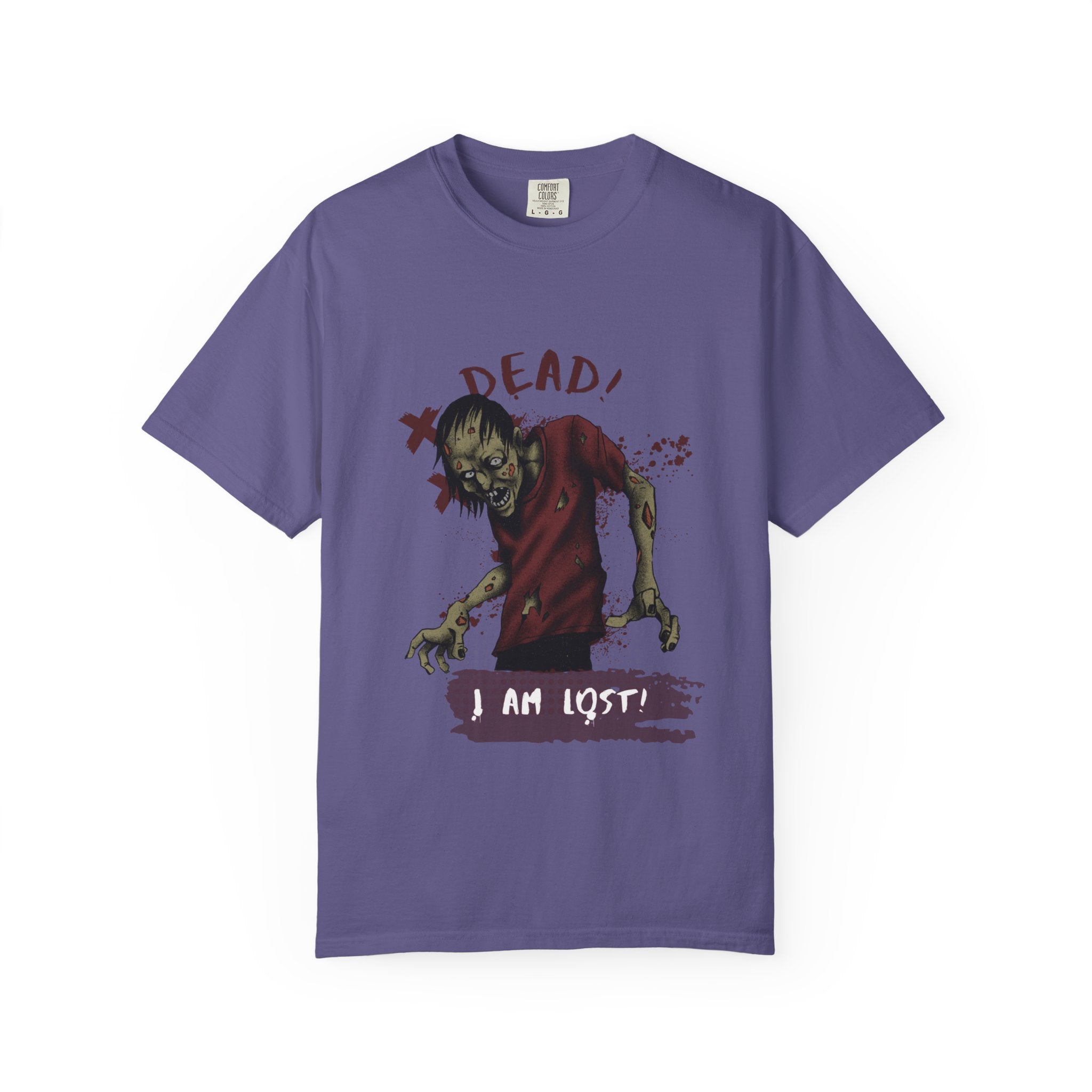 Grape t-shirt with a zombie graphic and text on a white background