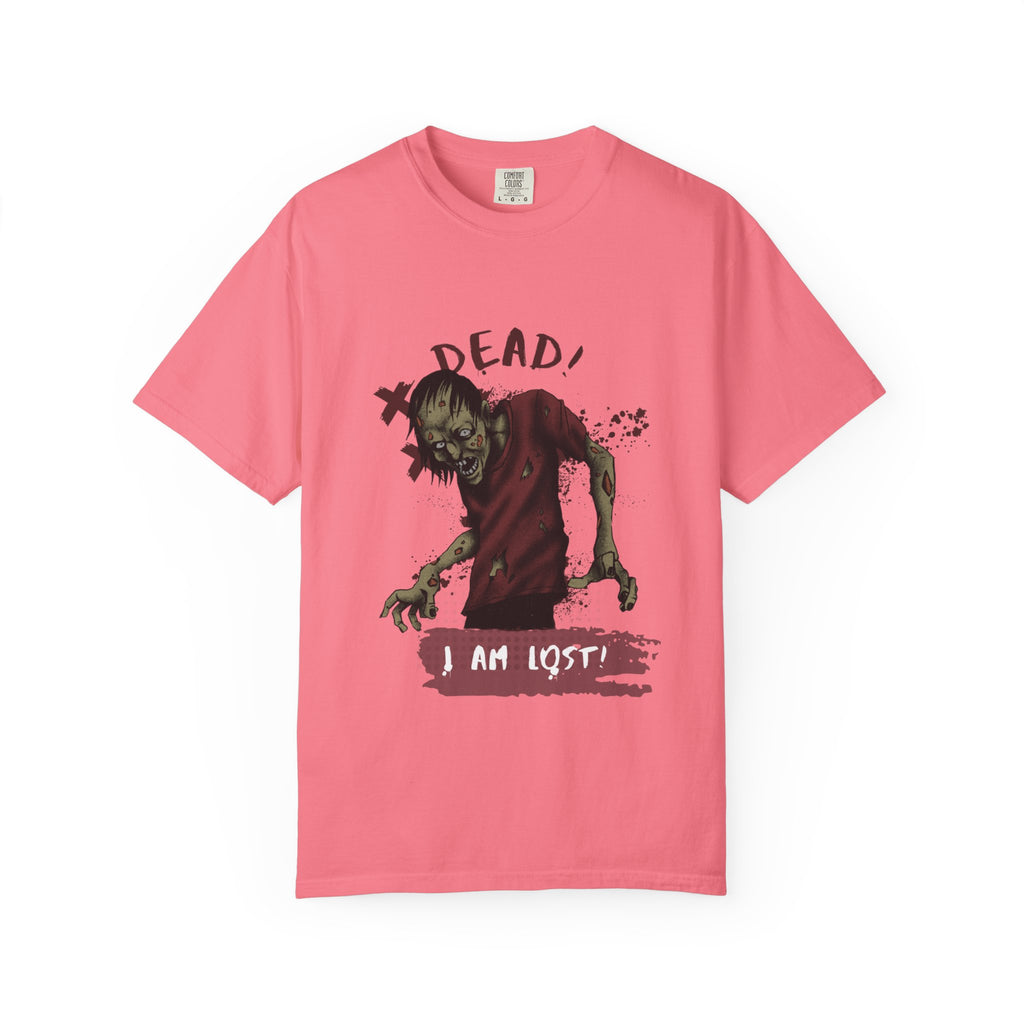 Peony t-shirt with a zombie graphic and text on a white background