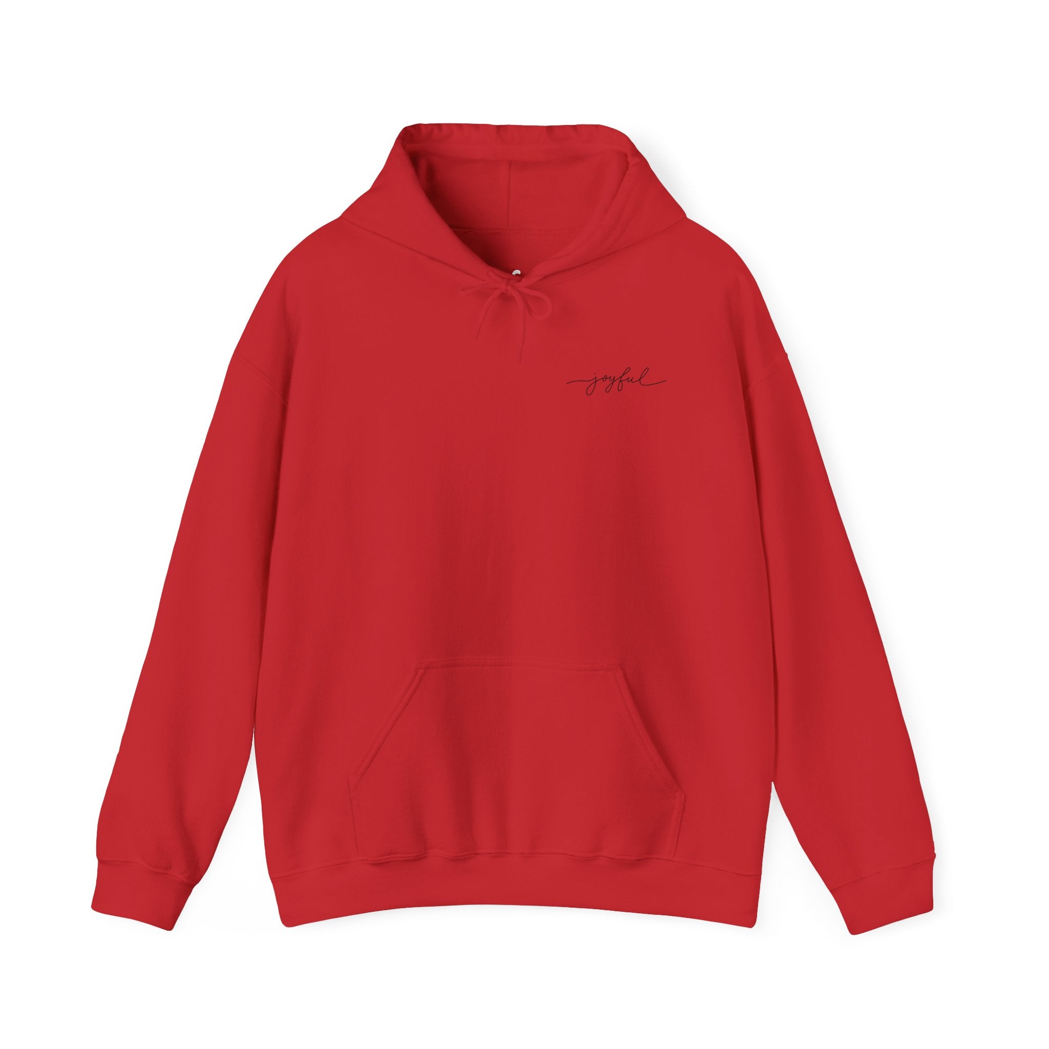 Red hoodie with a brand logo on a white background