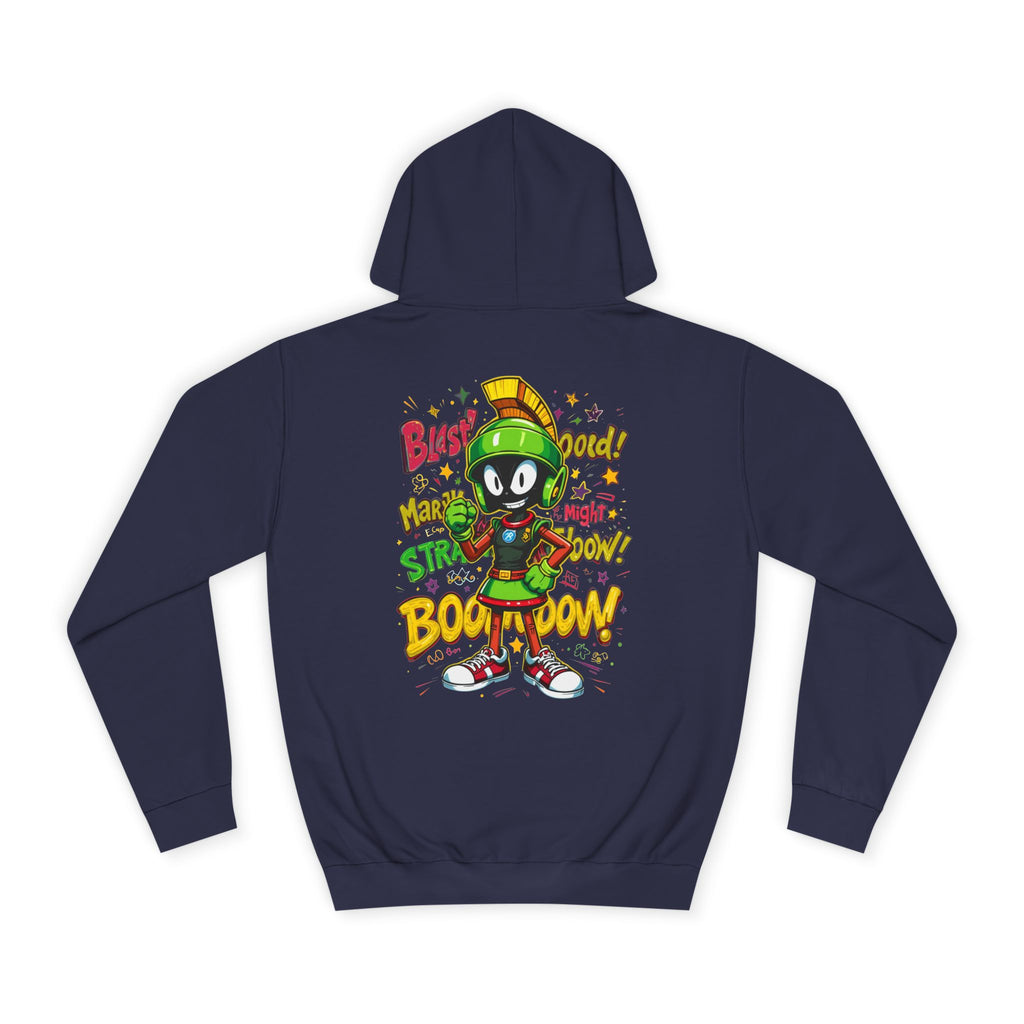 Oxford Navy hoodie with colorful graphic design on the back, featuring a character and text.