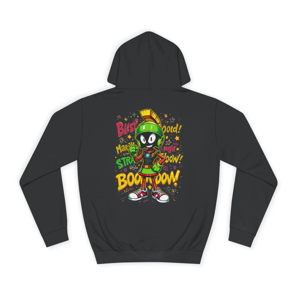 Jet Black hoodie with colorful graphic design on the back featuring a character and text.