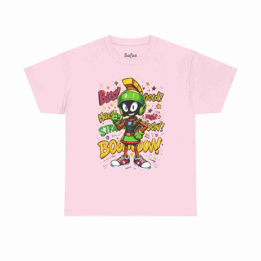 Light Pink t-shirt with cartoon character and text on a white background