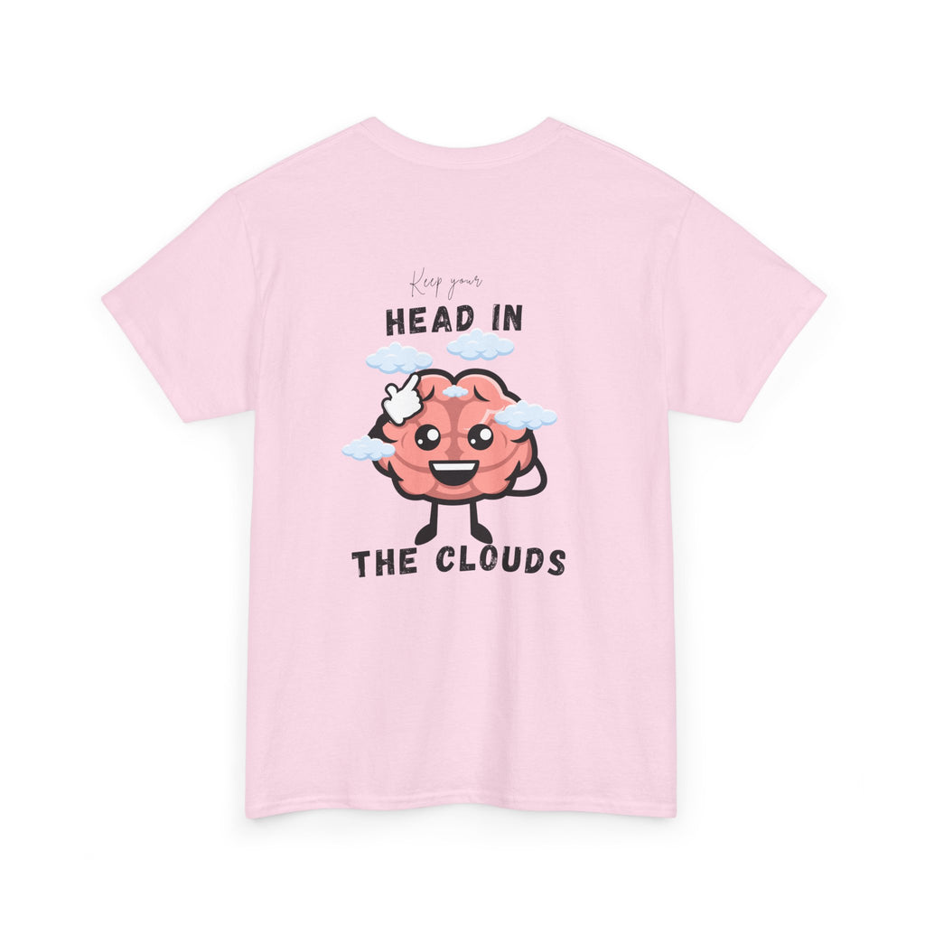 Light Pink t-shirt with a brain graphic and text on a white background