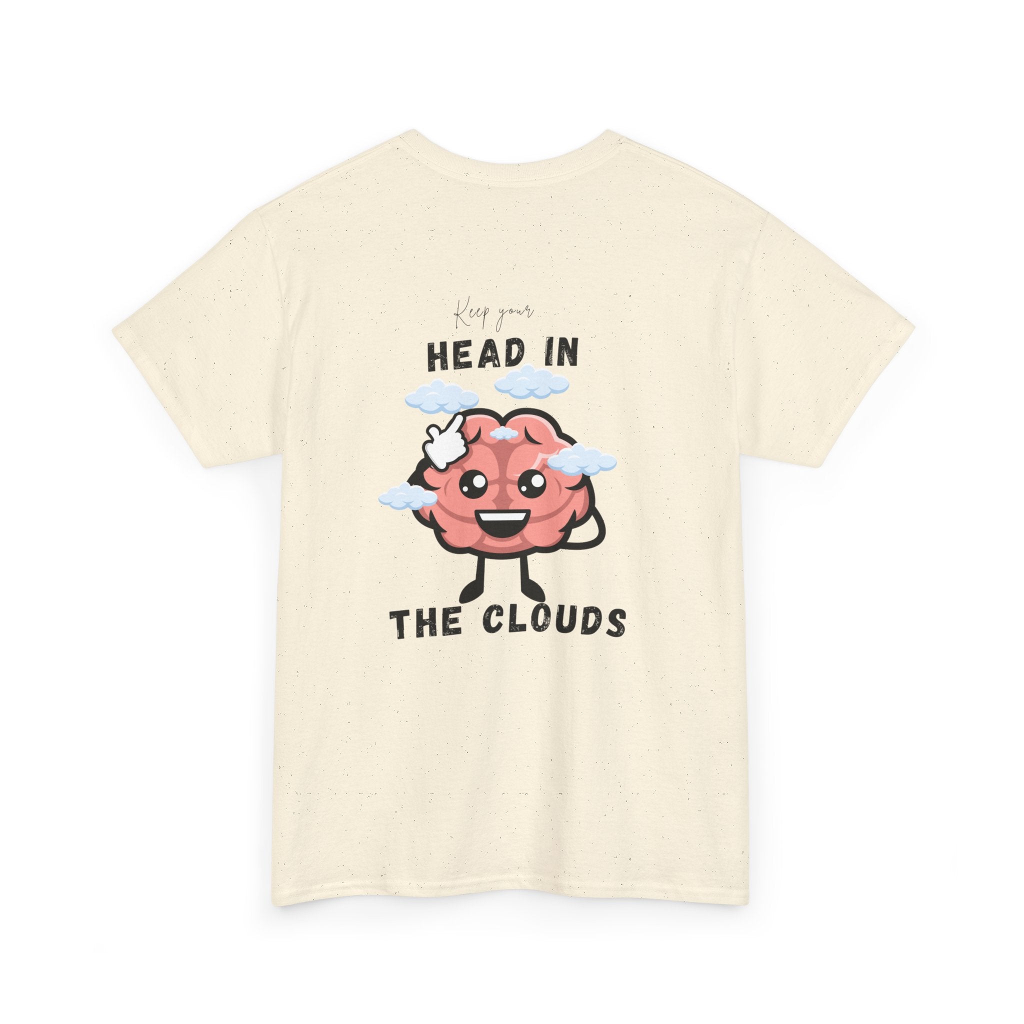Natural t-shirt with a brain graphic and text on a white background