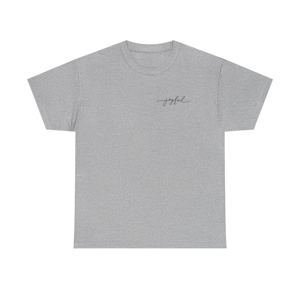 Sport Gray t-shirt with 'joyful' text on a white background