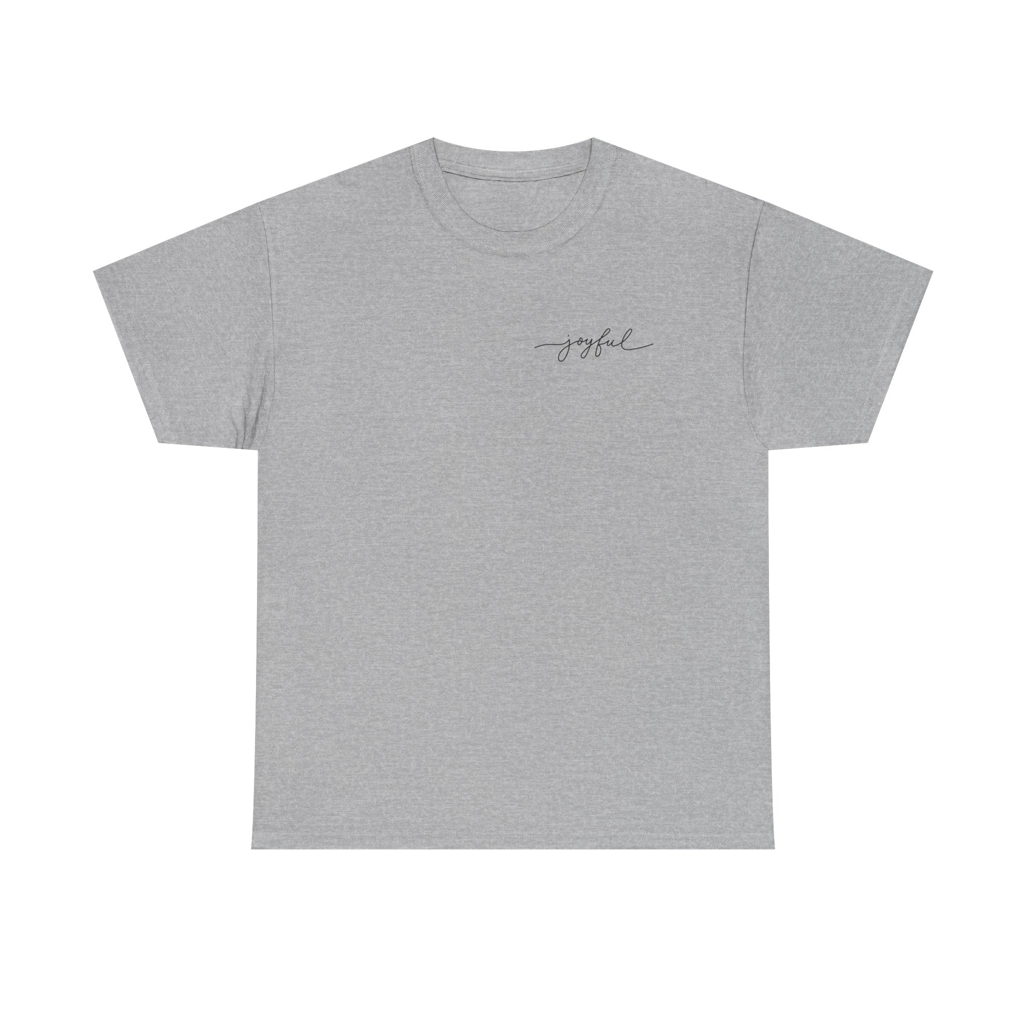 Sport Gray t-shirt with 'joyful' text on a white background